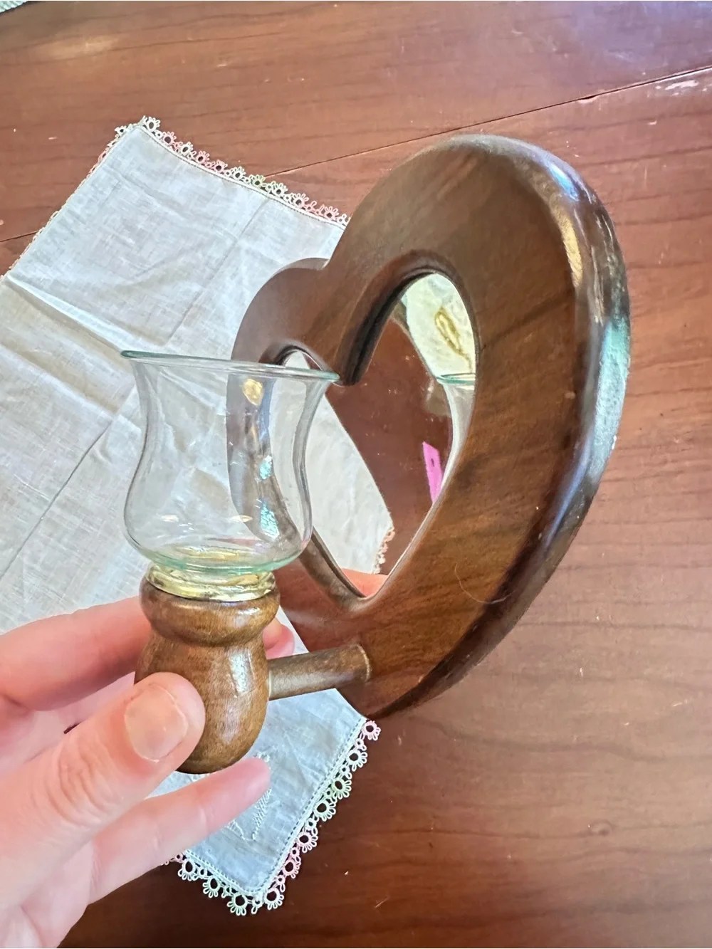 Rustic Heart Wall Sconce Mirror Wood Candle Holder Cottage Decor